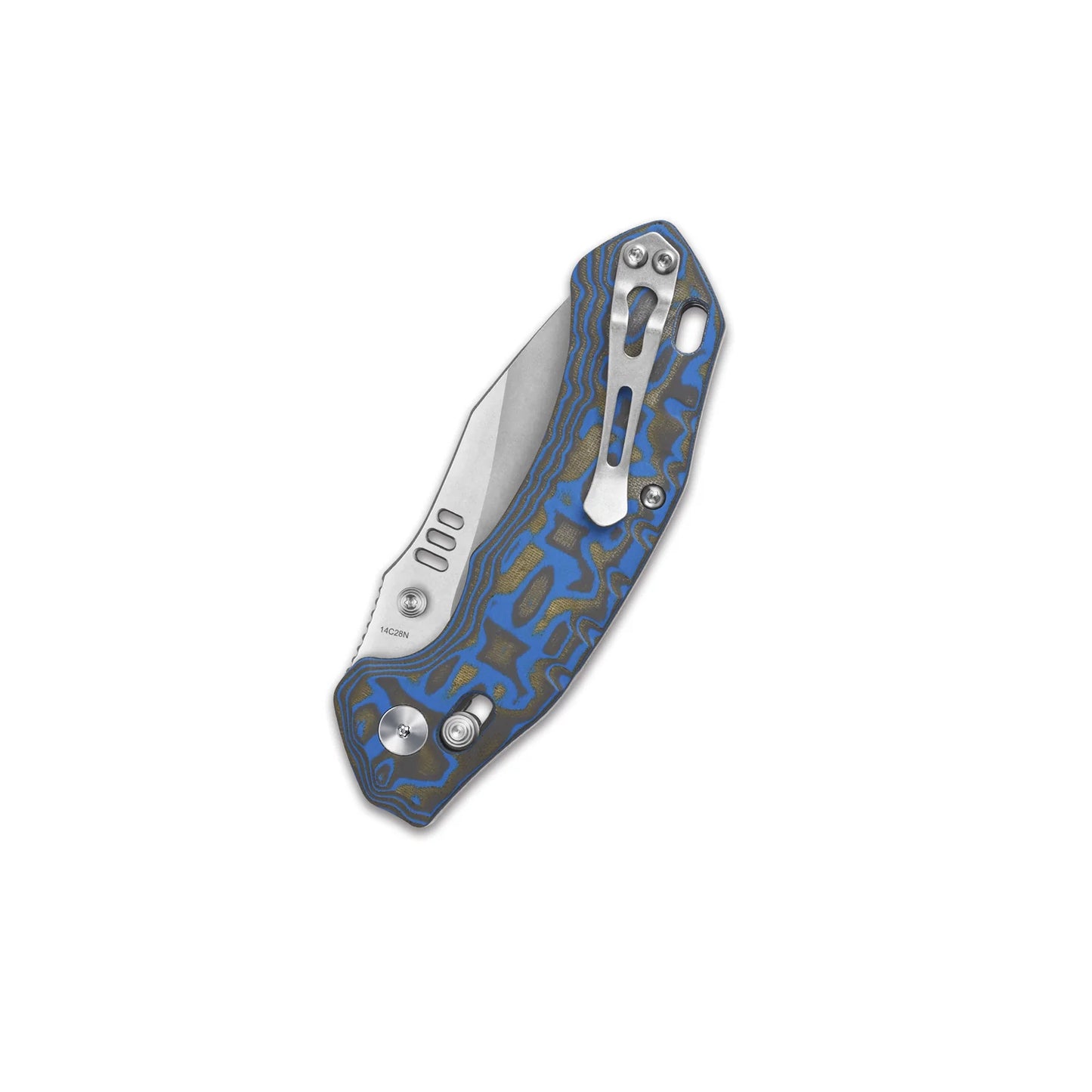 QSP Elk Glyde Lock Pocket Knife | 14C28N Steel | Blue Textured Micarta Handle | QS173-B1