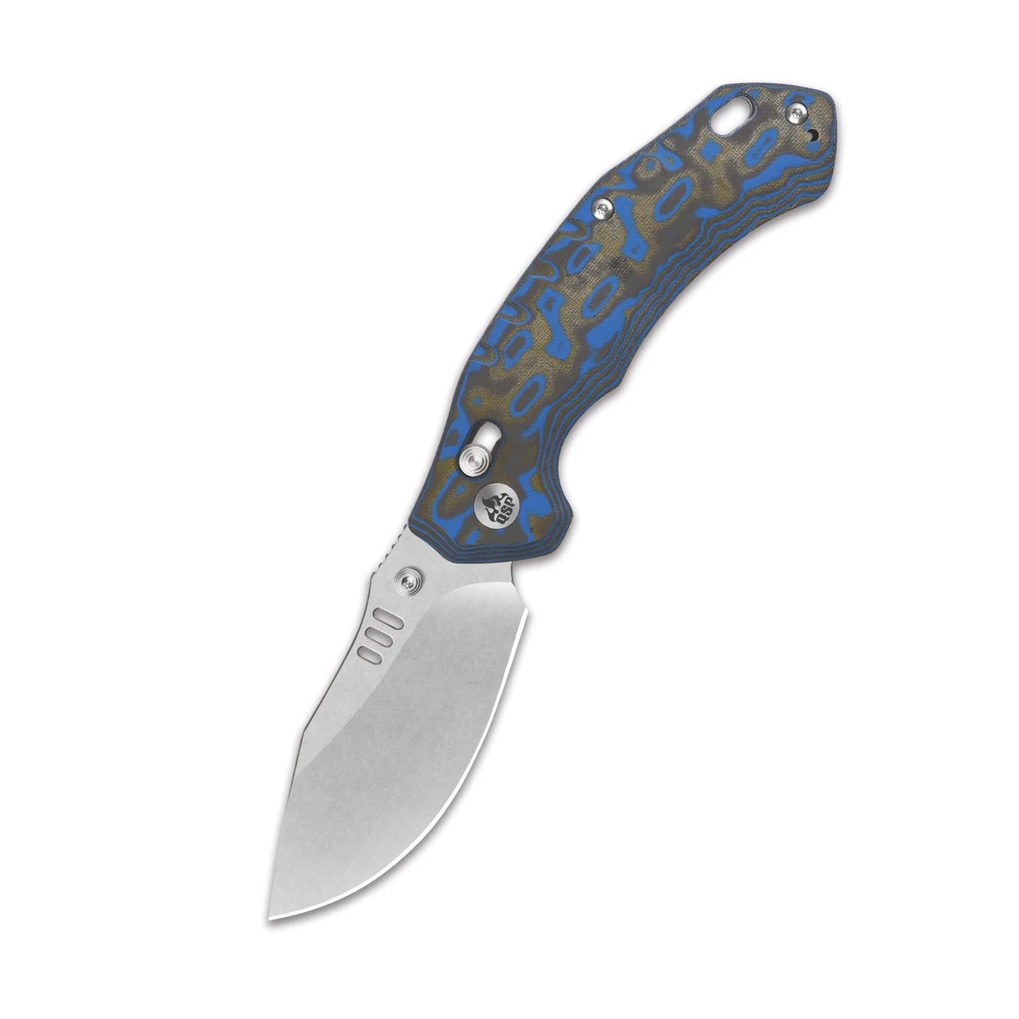 QSP Elk Glyde Lock Pocket Knife | 14C28N Steel | Blue Textured Micarta Handle | QS173-B1