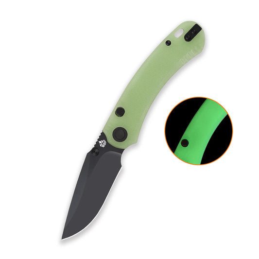 QSP Coyote Button Liner Lock Pocket Knife | Nitro-V Steel | Glow-in-the-Dark G10 Handle | QS174-B2