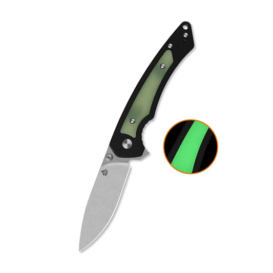 QSP Peregrine Liner Lock Pocket Knife | 10Cr15MoV Steel | Black G10 with Glow-in-the-Dark G10 Inlay | QS177-A1