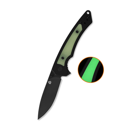 QSP Peregrine Liner Lock Pocket Knife | 10Cr15MoV Steel | Black G10 with Glow-in-the-Dark G10 Inlay | QS177-A2
