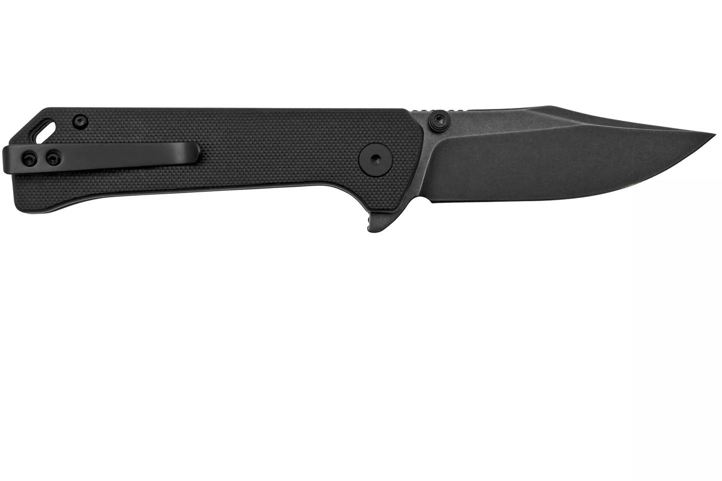 QSP Grebe Button Lock Knife Black G-10 3.25" Black Stonewash Blade QS147-C2