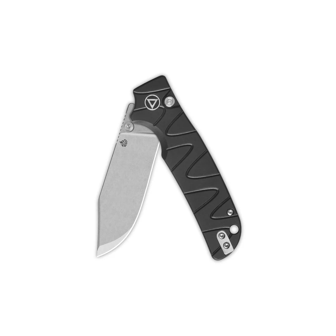 QSP Kali Button Lock Knife 3.25" 14C28N Stonewashed Blade, Black Aluminum  QS159-F1