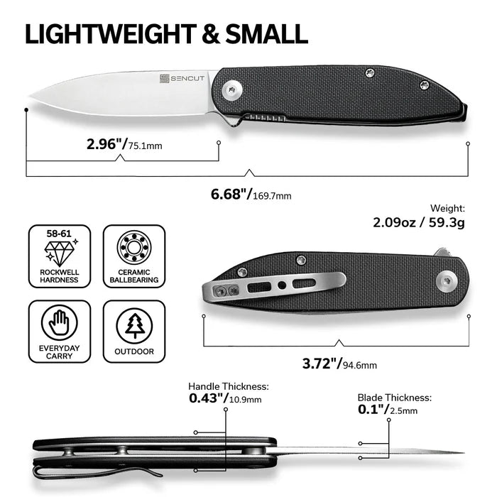 Sencut Bocll II Folding Knife – Black G10 Handle | Satin D2 Blade (Model S22019-1)