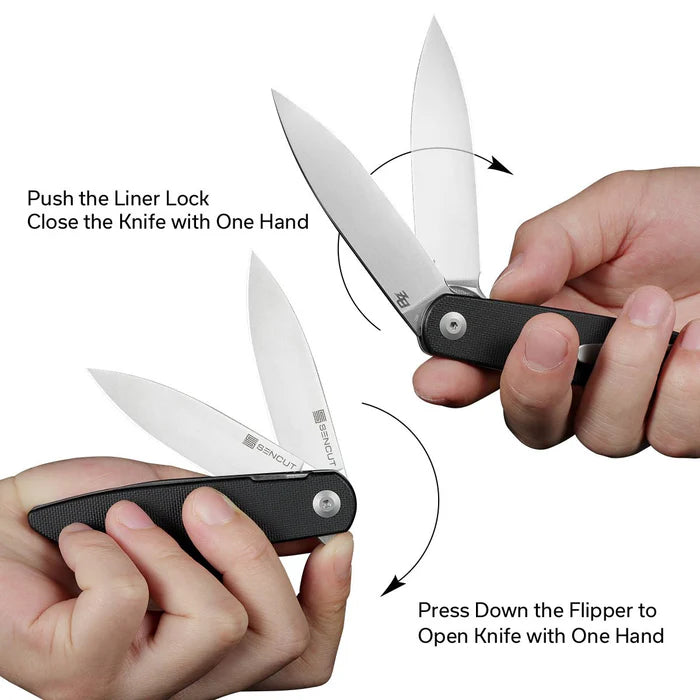 Sencut Bocll II Folding Knife – Black G10 Handle | Satin D2 Blade (Model S22019-1)