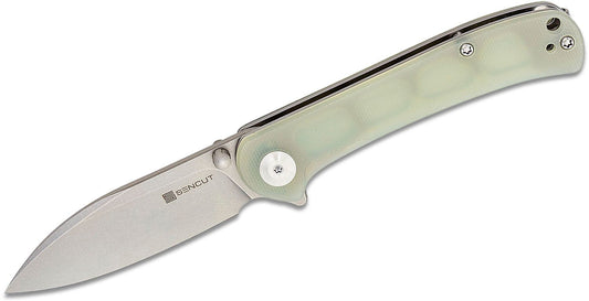 Sencut Knives SA03C Scepter Flipper Knife 2.97" Stonewashed Drop Point Blade, Natural (Jade) G10 Handles, Liner Lock