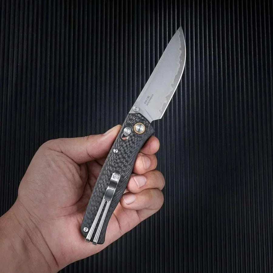 SRM Knives 255L-CB2  3.2"  Drop Point Blade, Carbon Fiber Handles, AXIS/Crossbar Lock