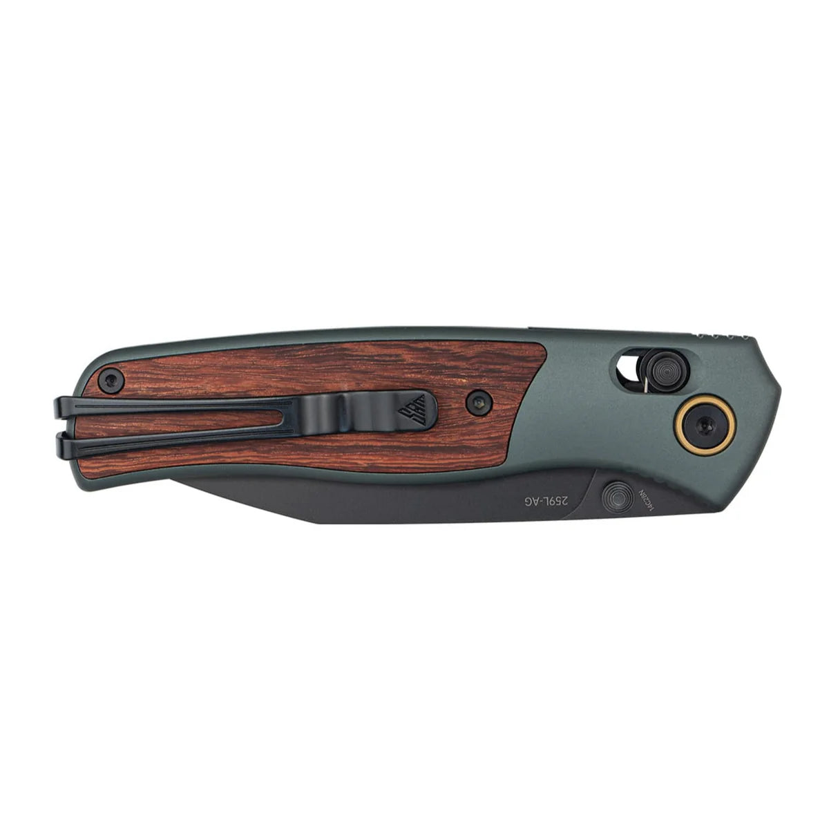 SRM Knives Medal 259L-AG Green Aluminum & Rosewood Folding 14C28N Knife 259LAG