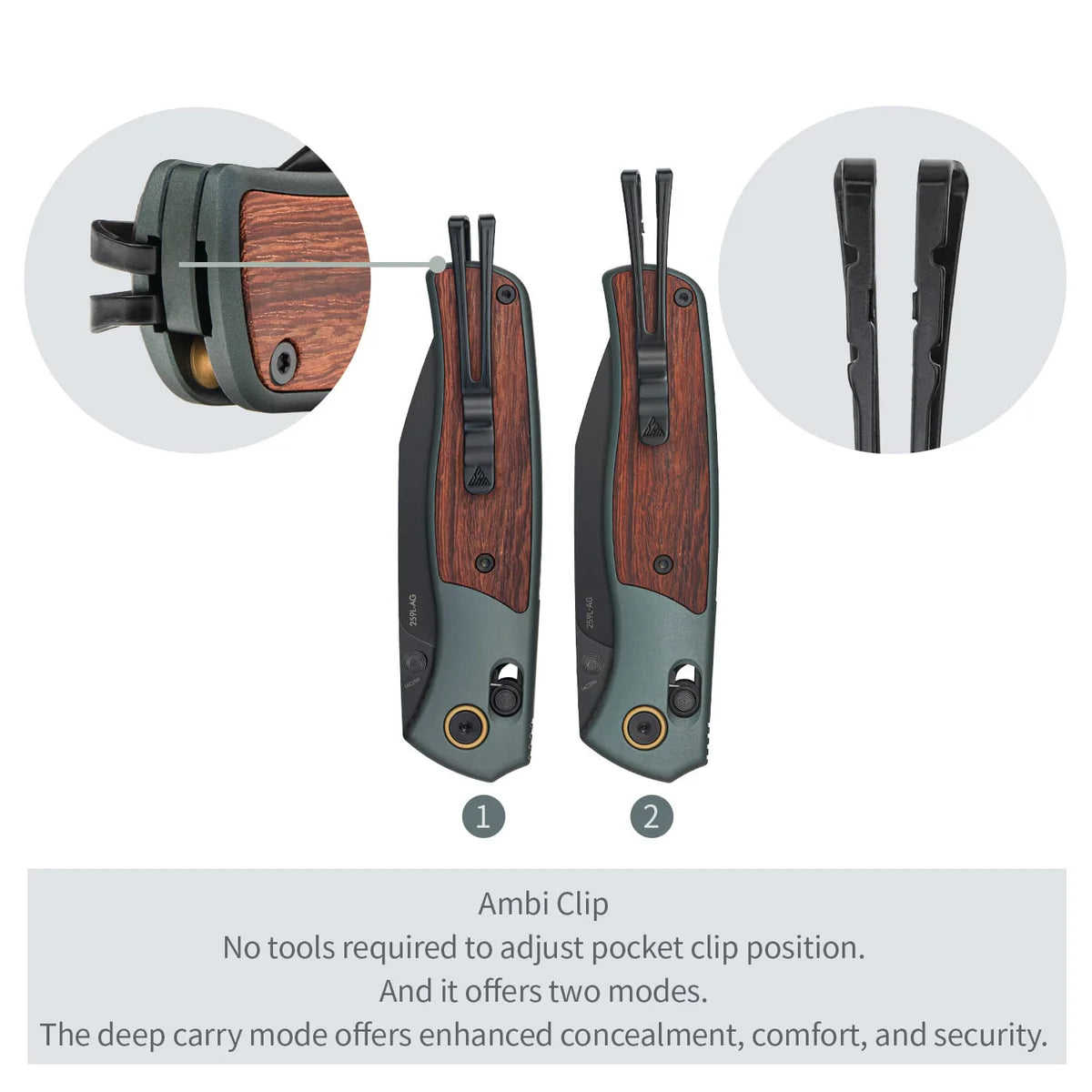 SRM Knives Medal 259L-AG Green Aluminum & Rosewood Folding 14C28N Knife 259LAG