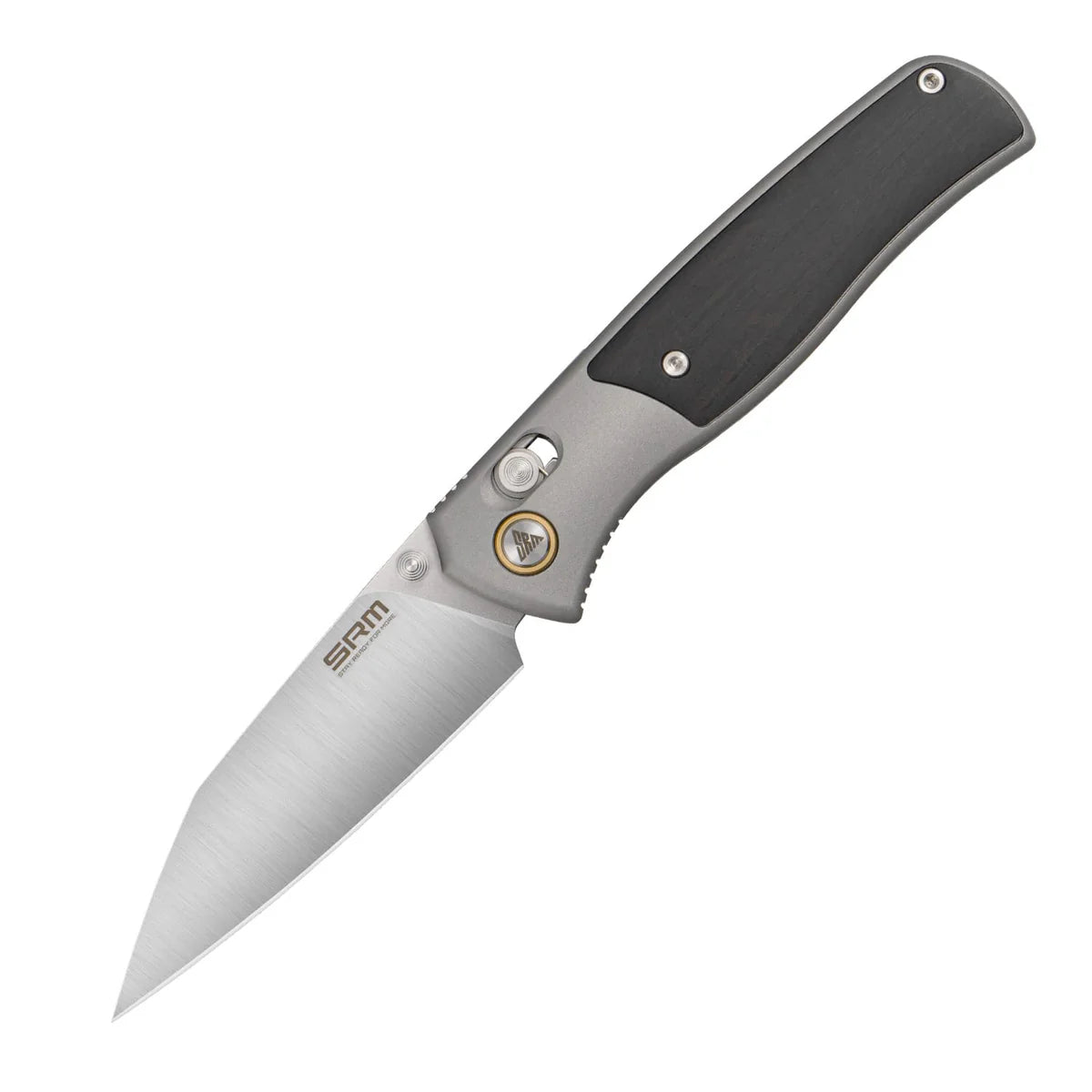 SRM Knives Medal 259L-AK Knife Gray Aluminum Ebony Inlays, 14C28N Wharncliffe Blade