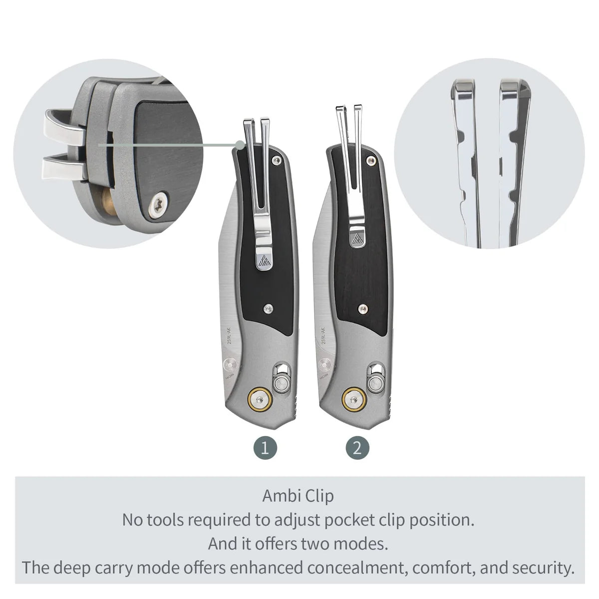 SRM Knives Medal 259L-AK Knife Gray Aluminum Ebony Inlays, 14C28N Wharncliffe Blade