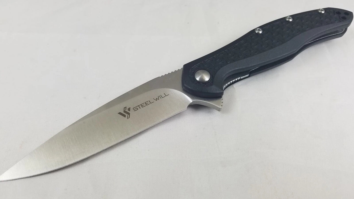 Steel Will Mini Intrigue Folding Knife (F45M-11) – 3.25" D2 Satin Blade, Black FRN Handle