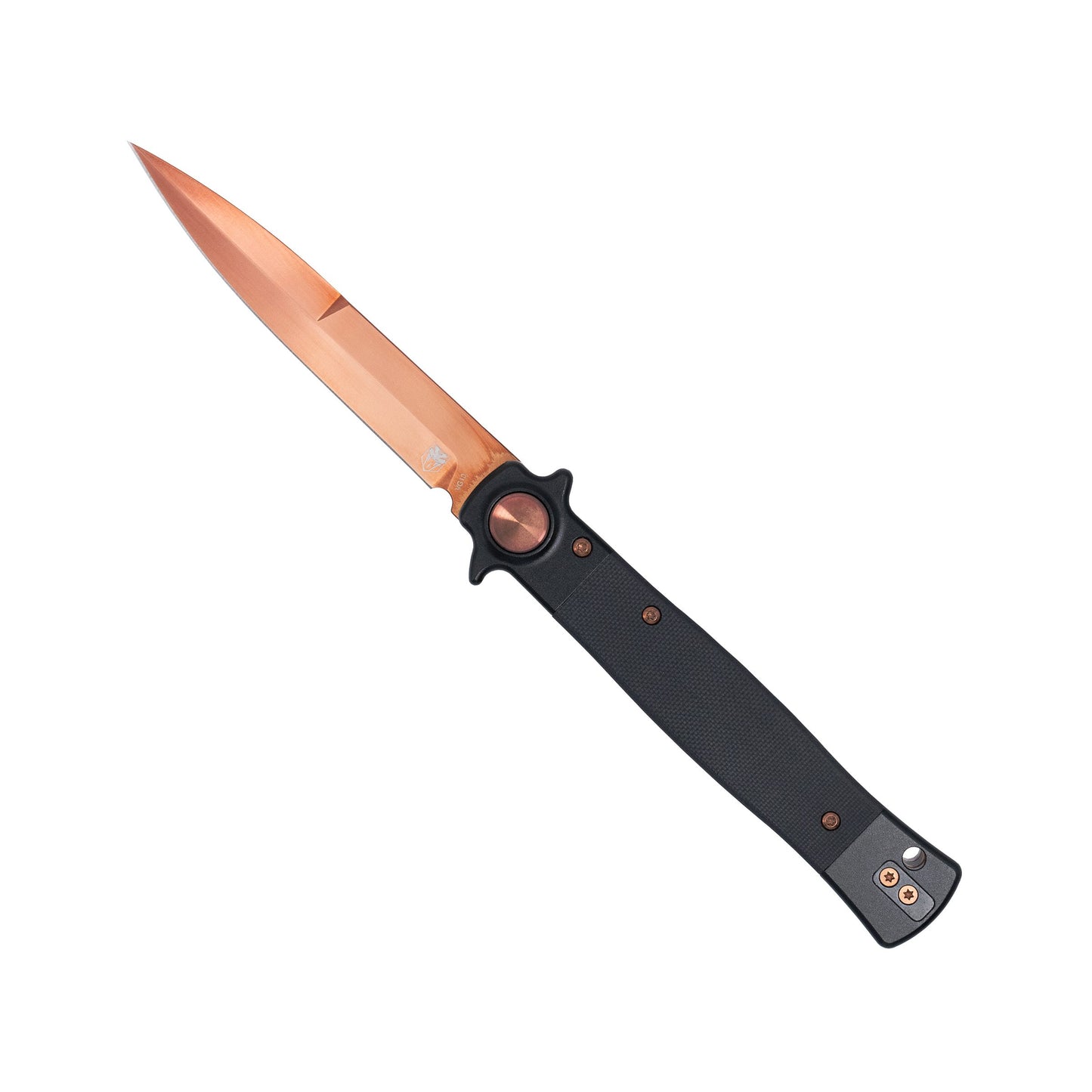 CobraTec Stiletto Button Lock  Black/ Rose Gold VG-10 Stainless Steel CTSTLBLG10BLKRSG