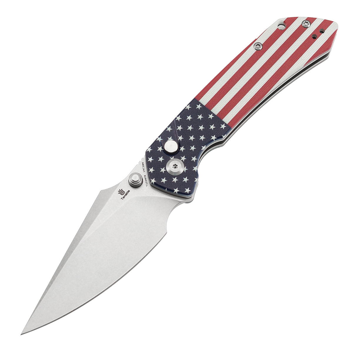 KANSEPT Fenrir T1034F8 Folding Knife 3.45" 14C28N Stonewash Blade Flag Print Jade G10 Handle T1034F8