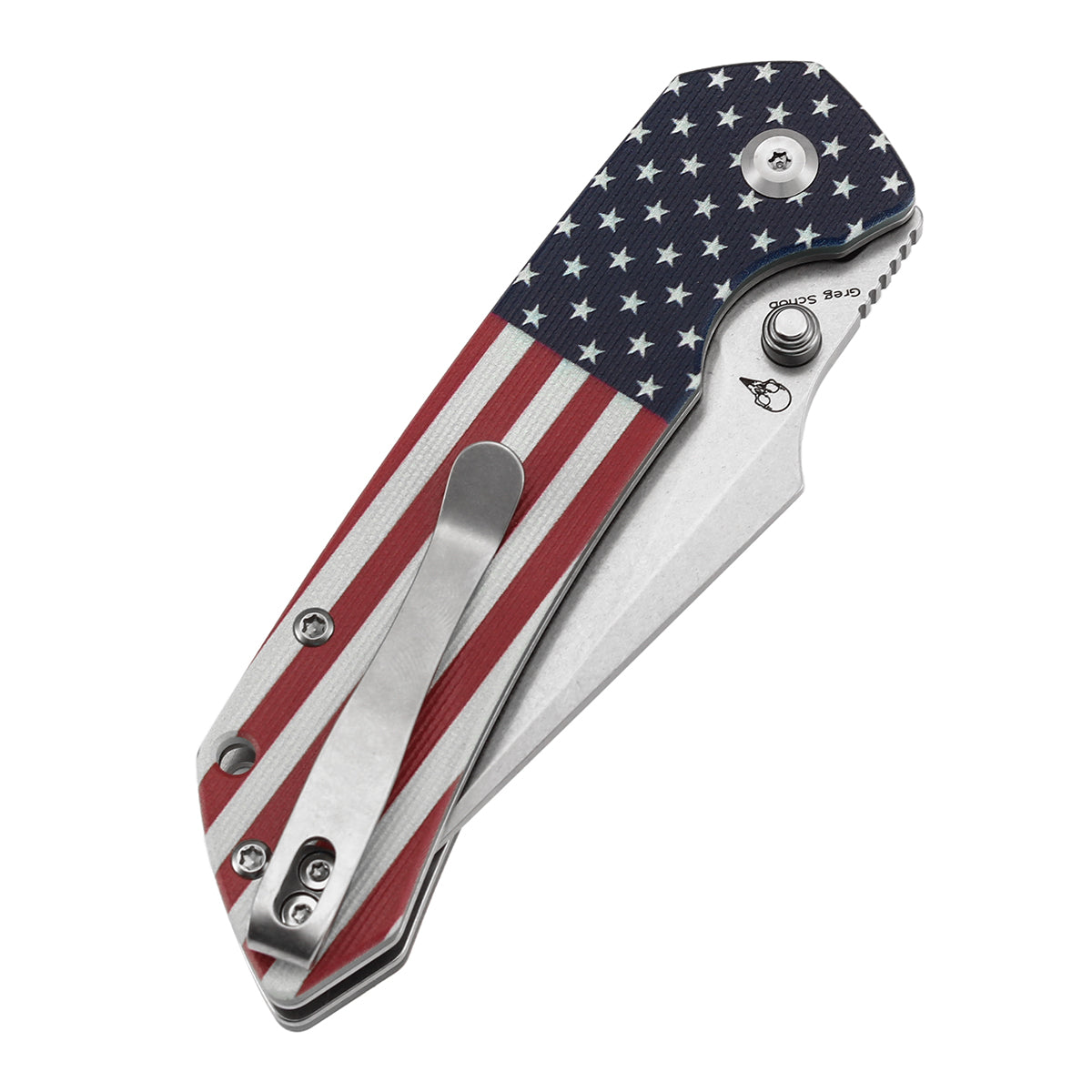KANSEPT Fenrir T1034F8 Folding Knife 3.45" 14C28N Stonewash Blade Flag Print Jade G10 Handle T1034F8