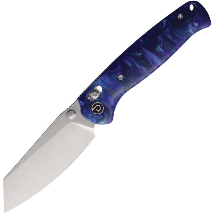 Defcon Artifact Axis Lock Folding Knife – Satin 14C28N Sheepsfoot Blade, Blue Resin Handle | TD024BL