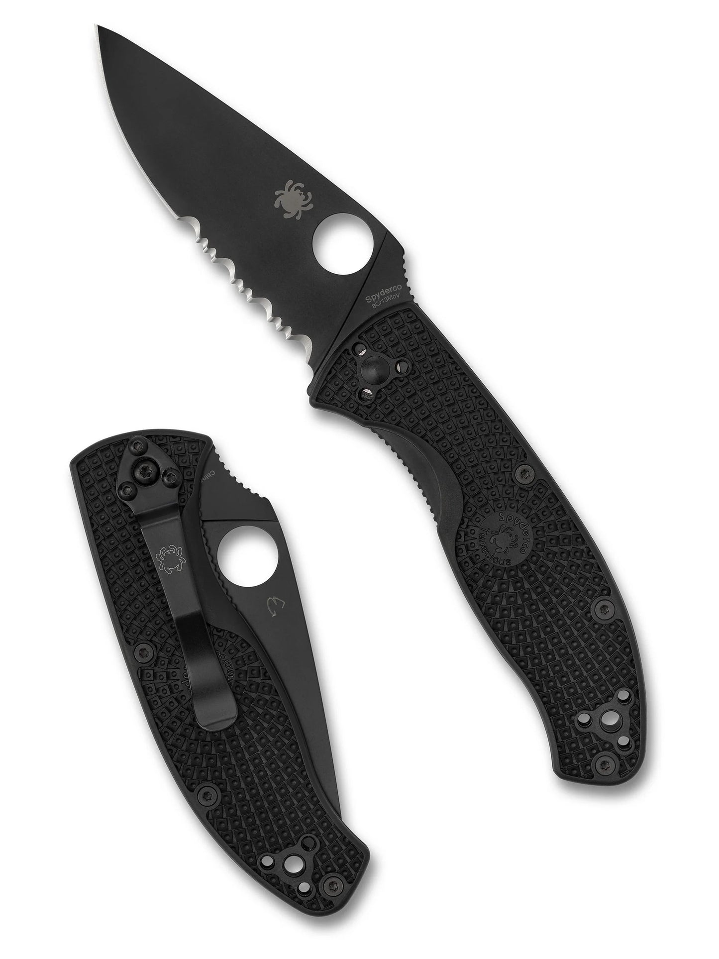 Spyderco Tenacious Lightweight Folding Knife Black Serrated Blade, FRN Handle C122PSBBK