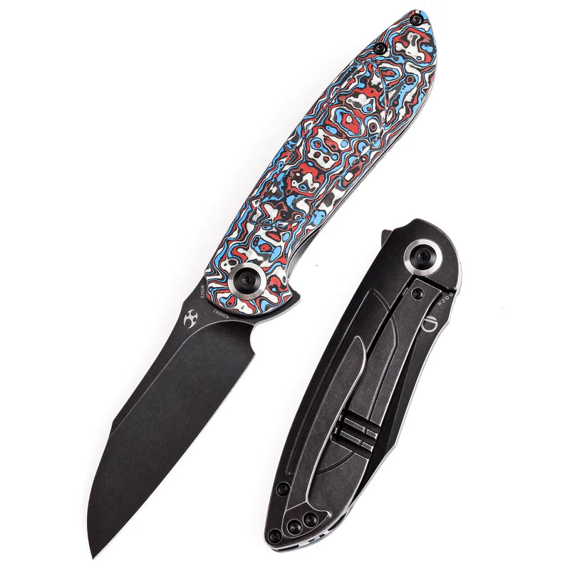 KANSEPT Prometheus Knife White Blue Red Nebula Carbon Fiber,CPM S35VN K1040A2