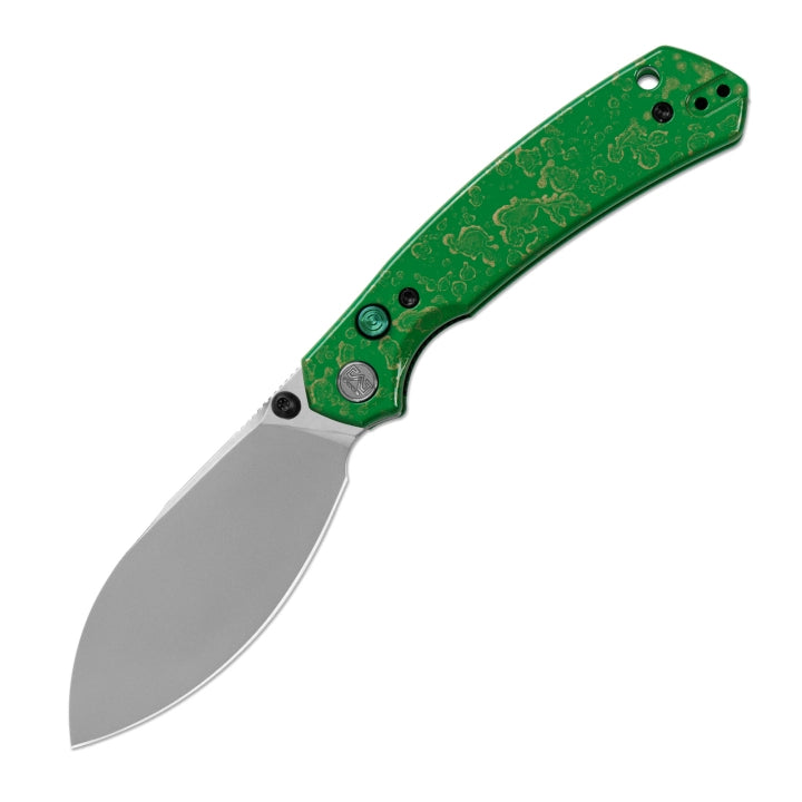 Miguron Hovor 19C27 Pearlescent Stonewash Folding Knife – Green Aluminum MGR828GN