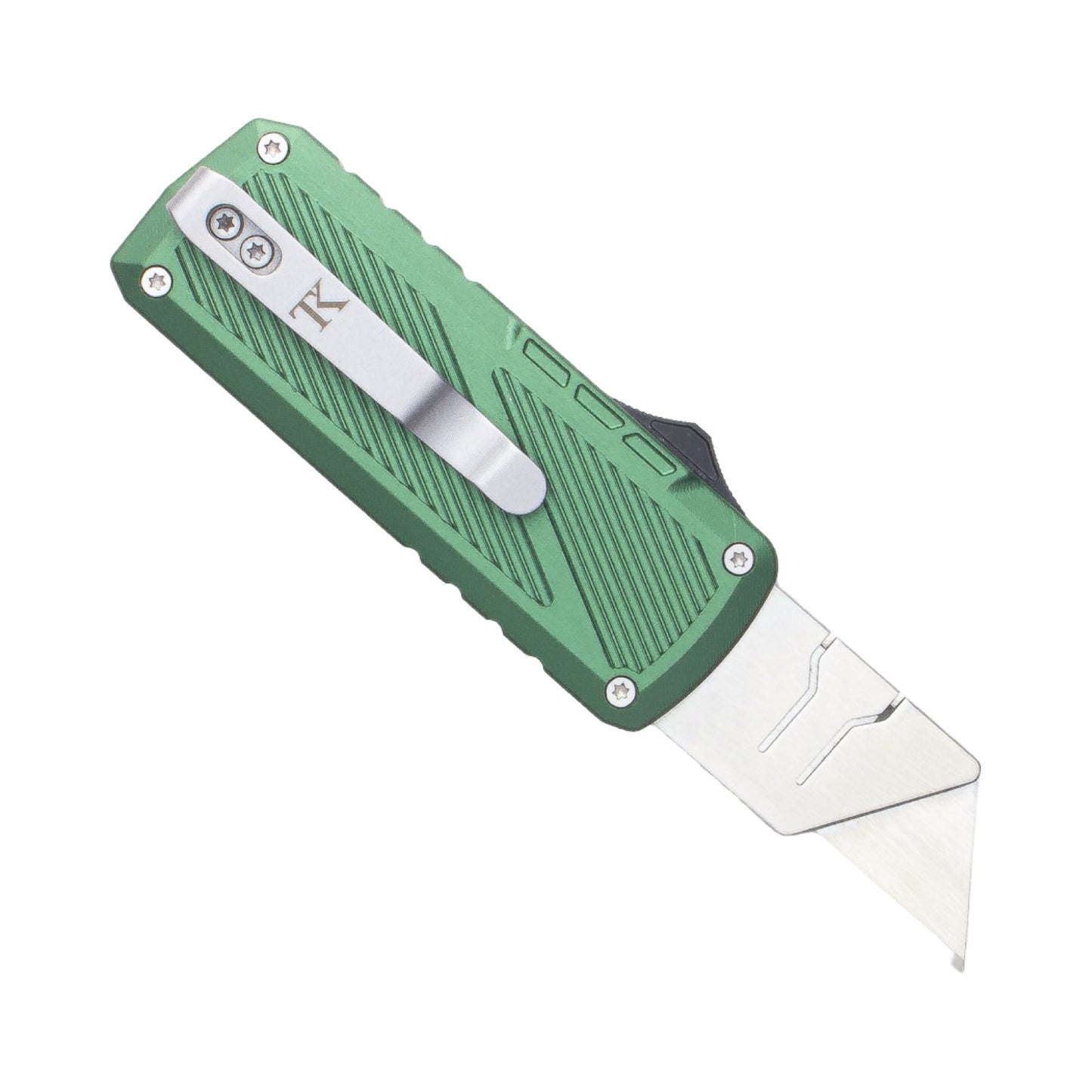 TacKnives Zipper Utility Knife Green SK5 Razor Blade Aluminum & Titanium Handle EDC