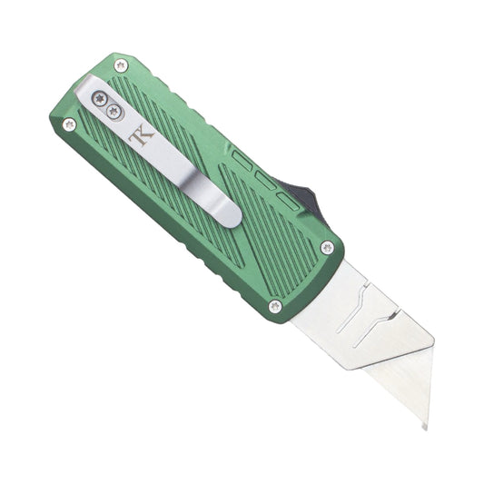 TacKnives Zipper Utility Knife Green SK5 Razor Blade Aluminum & Titanium Handle EDC