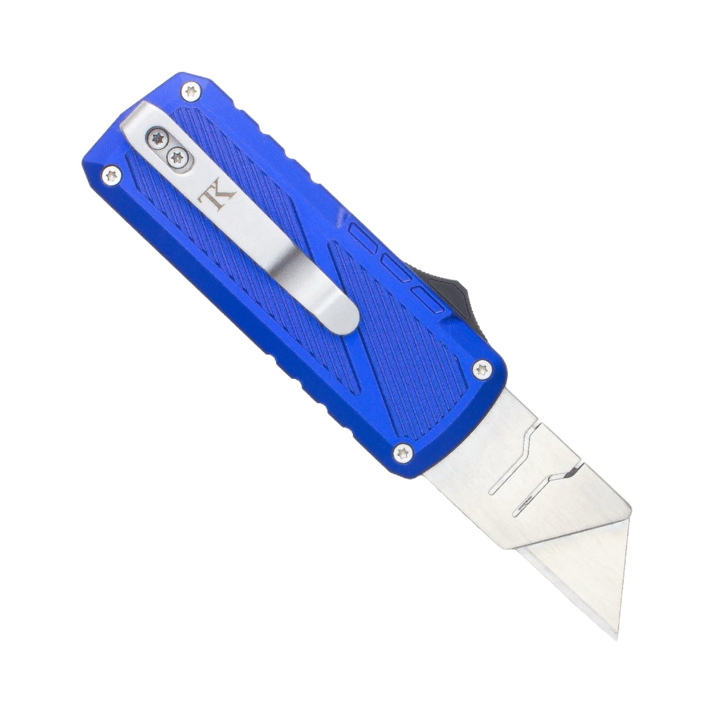 TacKnives Zipper Utility Knife Blue SK5 Razor Blade Aluminum & Titanium Handle EDC