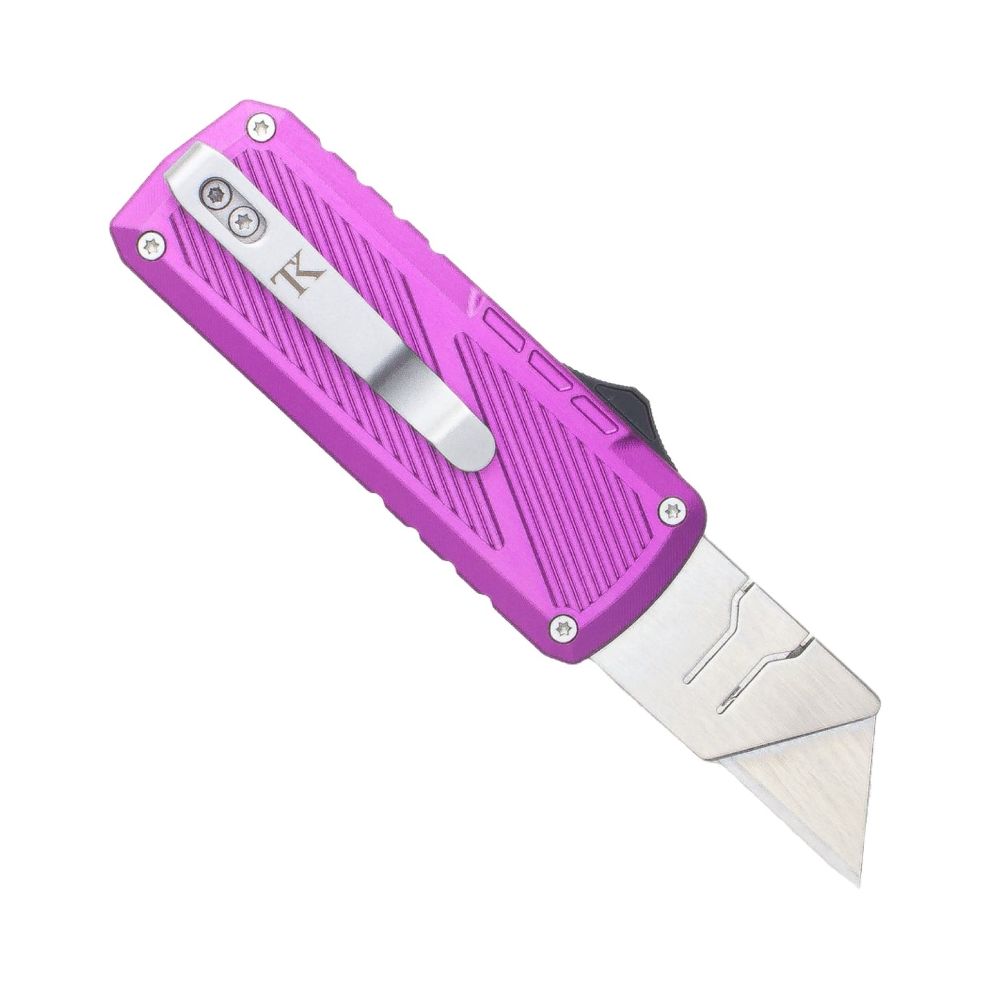 TacKnives Zipper Utility Knife Purple SK5 Razor Blade Aluminum & Titanium Handle EDC