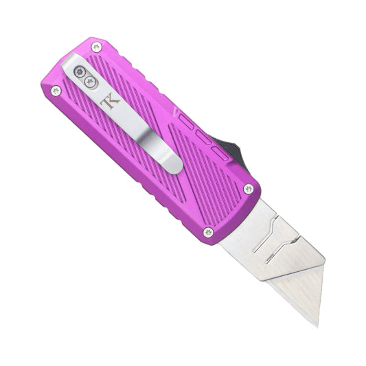 TacKnives Zipper Utility Knife Purple SK5 Razor Blade Aluminum & Titanium Handle EDC