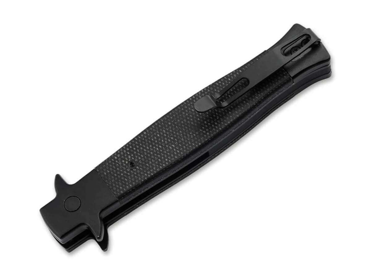 Boker Plus Stiletto 3.5 All Black Automatic Knife 14C28N Blade Black Micarta Handle 06EX751