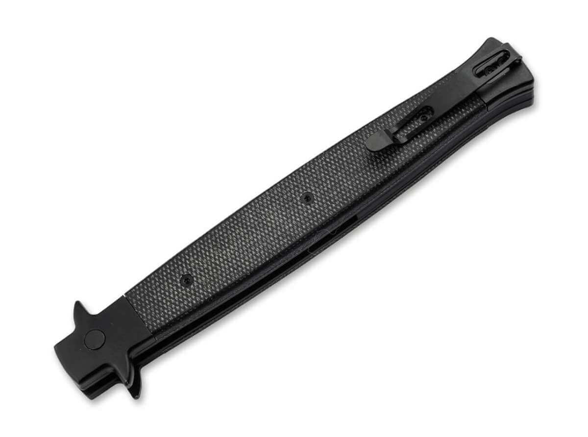 Boker Plus Stiletto 5.0 All Black Automatic Knife 14C28N Blade Black Micarta Handle 06EX753