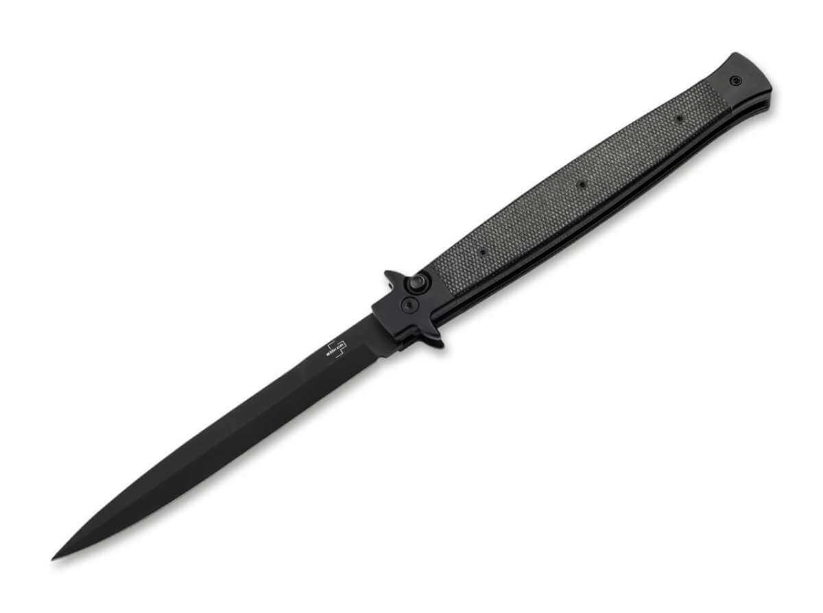 Boker Plus Stiletto 5.0 All Black Automatic Knife 14C28N Blade Black Micarta Handle 06EX753