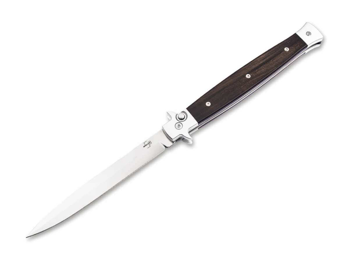 Boker Plus Stiletto 5.0 Ebony Automatic Knife 14C28N Blade Ebony Wood Handle 06EX752