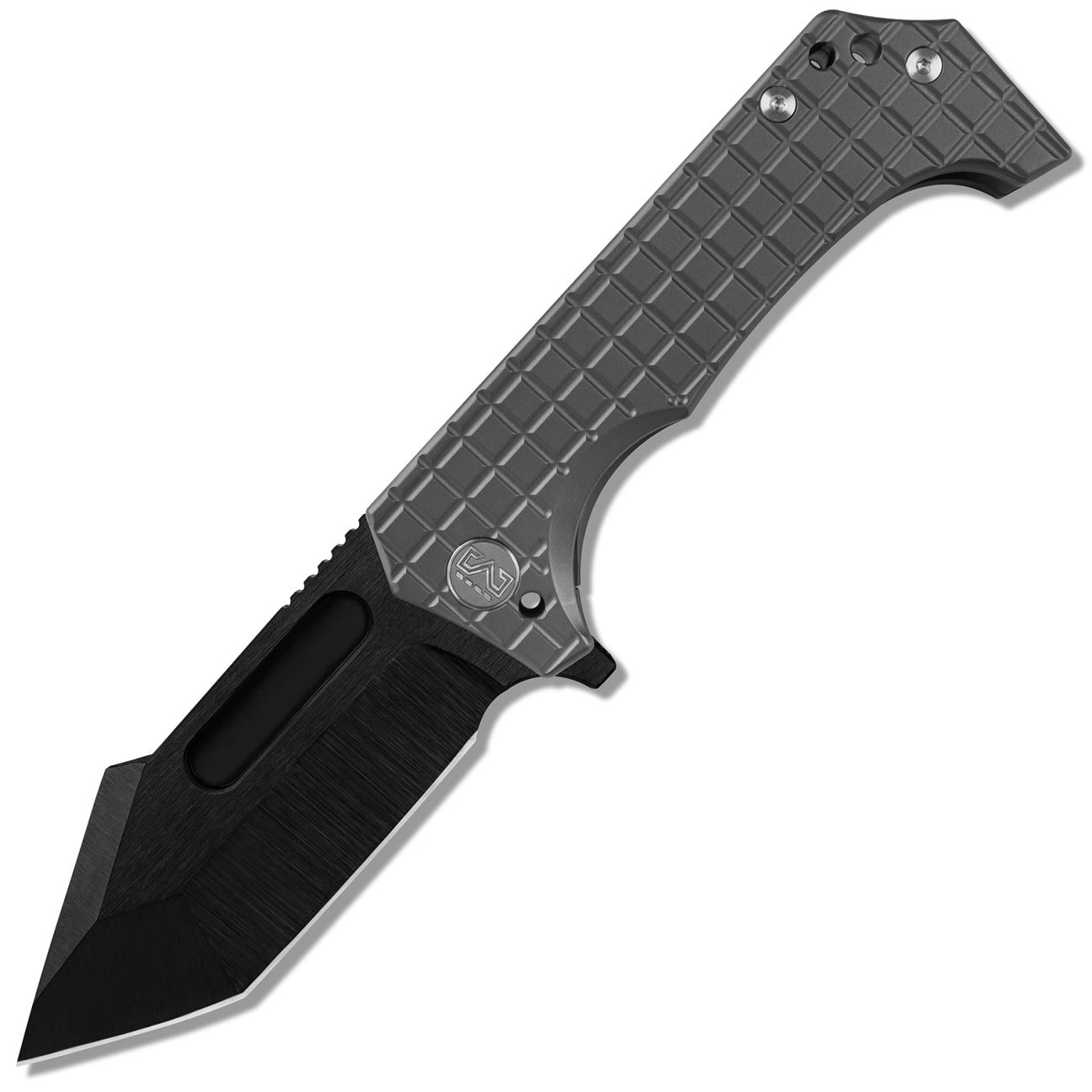 Miguron Omega Folding Knife – 4.07" Elmax Hand Ground Rubbed Satin with DLC Tanto Blade, Dark Grey PVD Titanium Handle | MGR628LBK