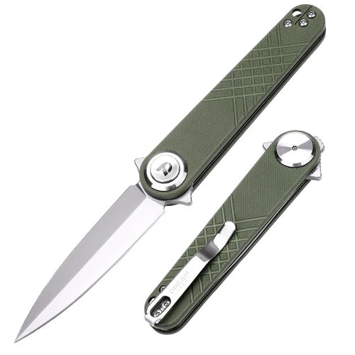DreamTech 14C28N Folding Knife 4.29" OD Green G10 Spear Point Button Lock D4052GGR