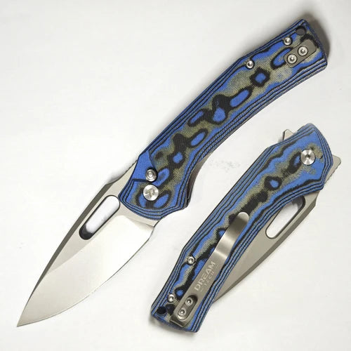 DreamTech D2 Folding Knife 3.03" Blue Micarta Liner Lock D4542MBL