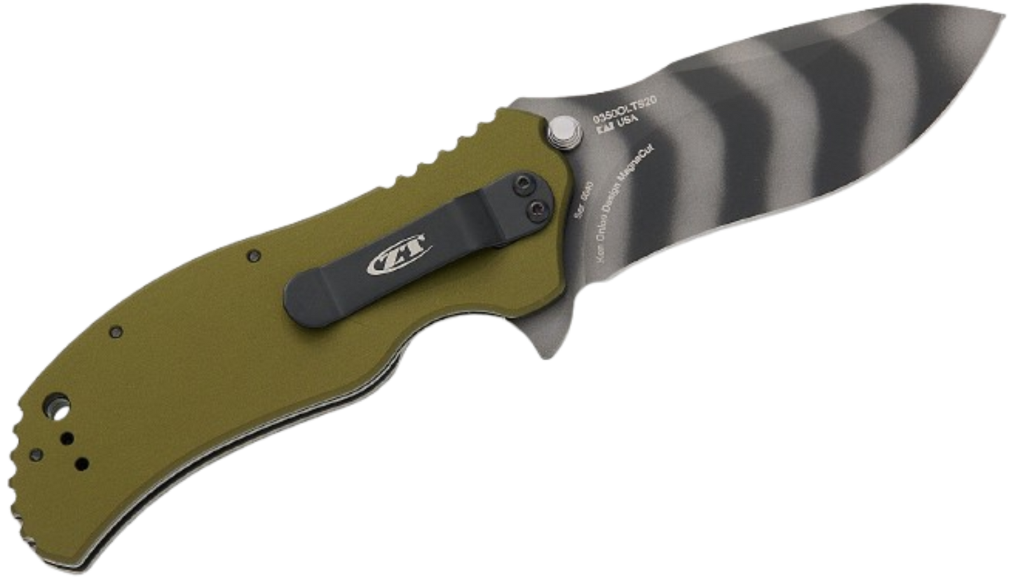 Zero Tolerance 0350OLTS20 20th Anniversary Assisted Flipper Knife – 3.25" CPM MagnaCut Tiger Stripe Blade, OD Green Aluminum Handle | 0350OLTS20