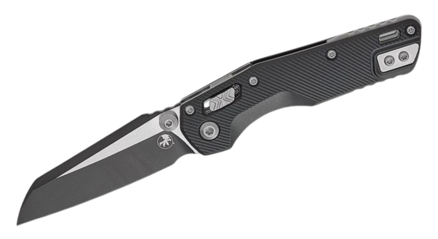 Microtech MSI Mini RAM-LOK Manual Folding Knife Black Fluted Aluminum (3.19" M390MK Modified Sheepsfoot Blade) 210M-10FL