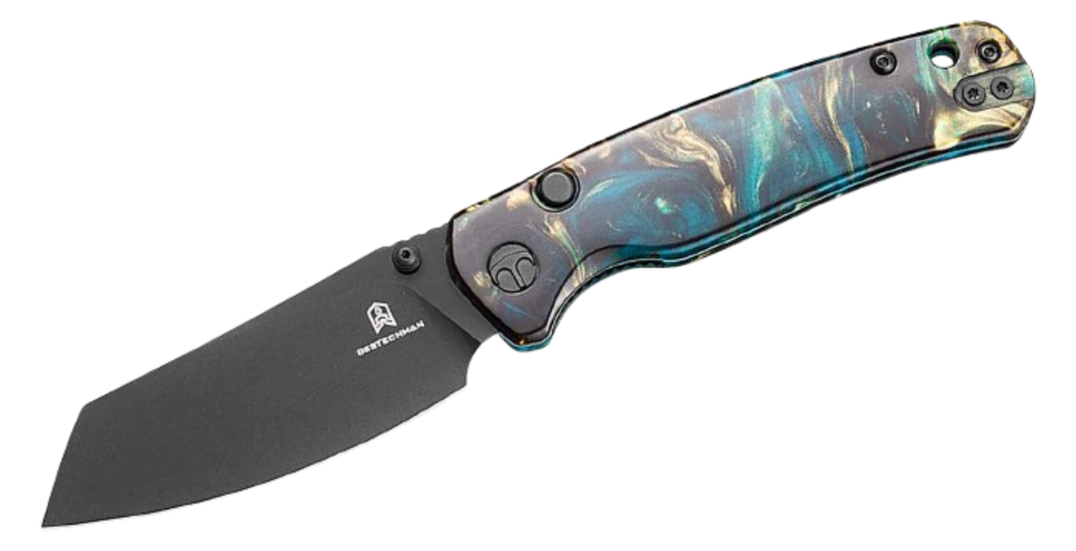 Bestechman Cicada's Wing Top Liner Lock Folding Knife | Clear Blue Resin Handle | BMK24-R-3