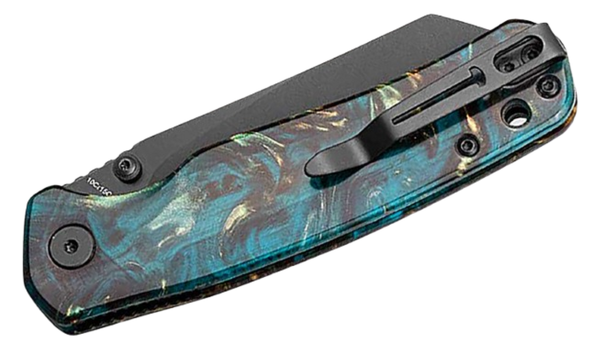 Bestechman Cicada's Wing Top Liner Lock Folding Knife | Clear Blue Resin Handle | BMK24-R-3