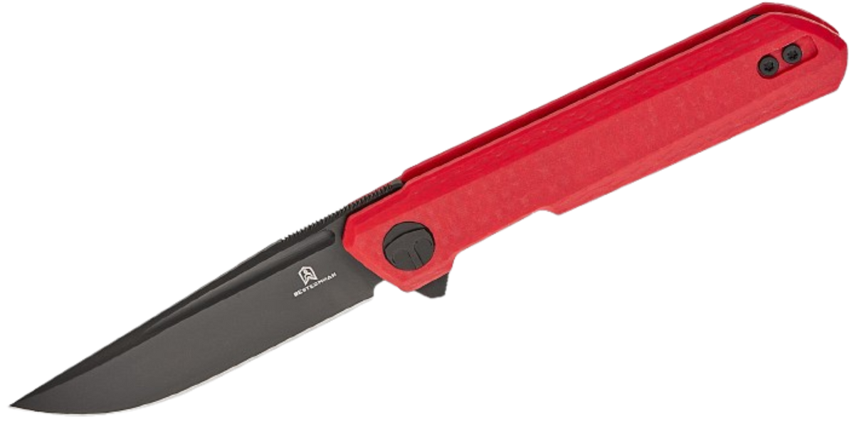 Bestechman Ostap Hel Mini Dundee Folding Knife | 2.92" D2 Black DLC Clip Point Blade | Red G10 Handle | Liner Lock | BMK03N