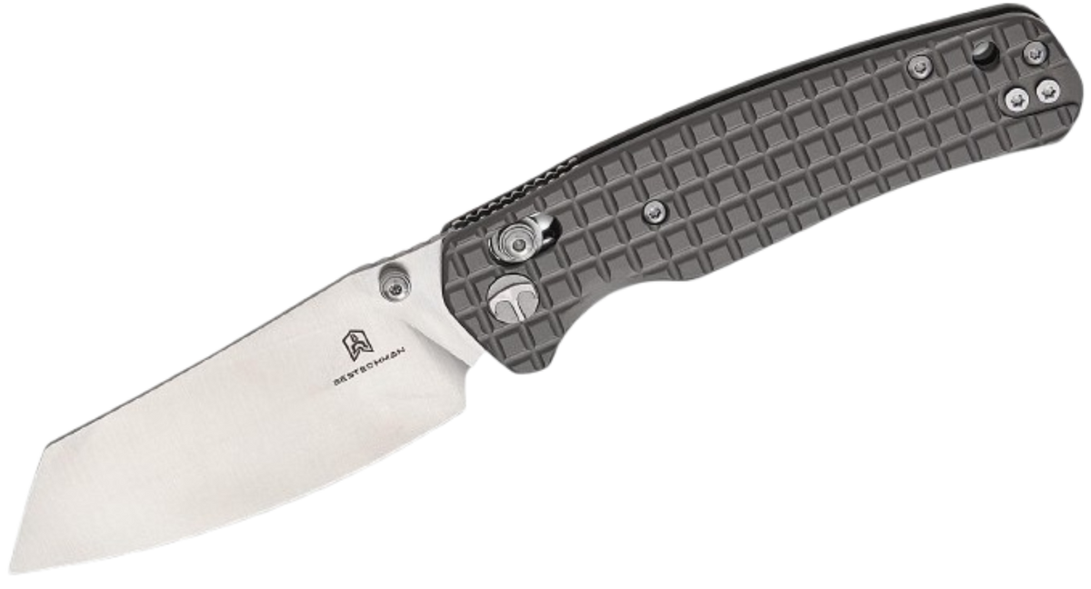 Bestechman Cicada's Wing B-Lock Folding Knife | 3.15" Satin Reverse Tanto Blade | Frag Pattern Gray | BMK06-S-1