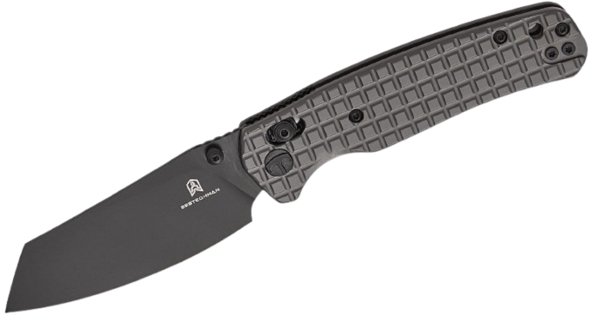 Bestechman Cicada's Wing B-Lock Folding Knife | 3.15" Black PVD Reverse Tanto Blade | Frag Pattern Gray | MK06-S-2