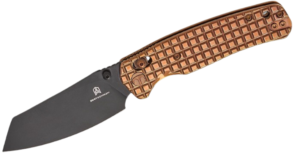 Bestechman Cicada's Wing B-Lock Folding Knife | 3.15" Black PVD Reverse Tanto Blade | Frag Pattern Bronze| BMK06-S-4