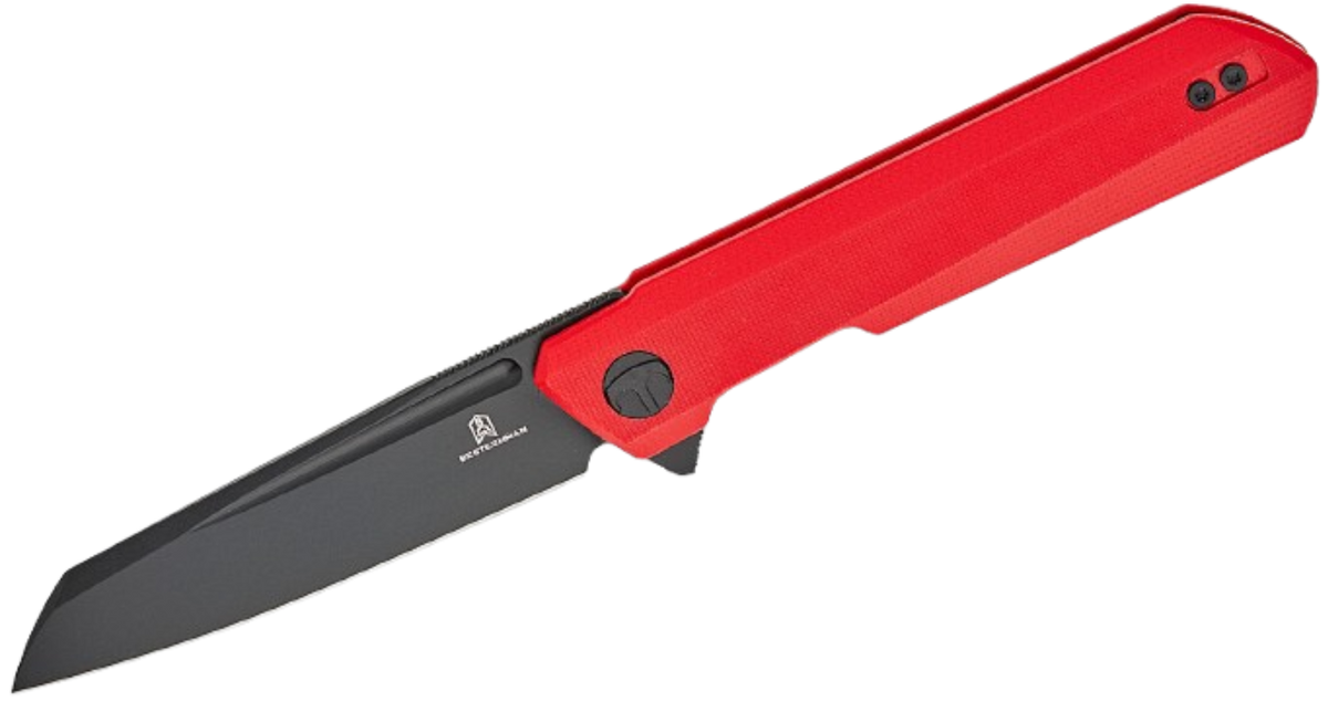 Bestechman Ostap Hel Dundee Liner Lock Flipper Knife | 3.5" Black PVD D2 Sheepsfoot Blade | BMK09F