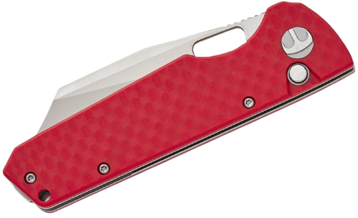 Bestechman Guardian Button Lock Folding Knife | Red Carbon Fiber Patterned G10 Handle | BMK11C