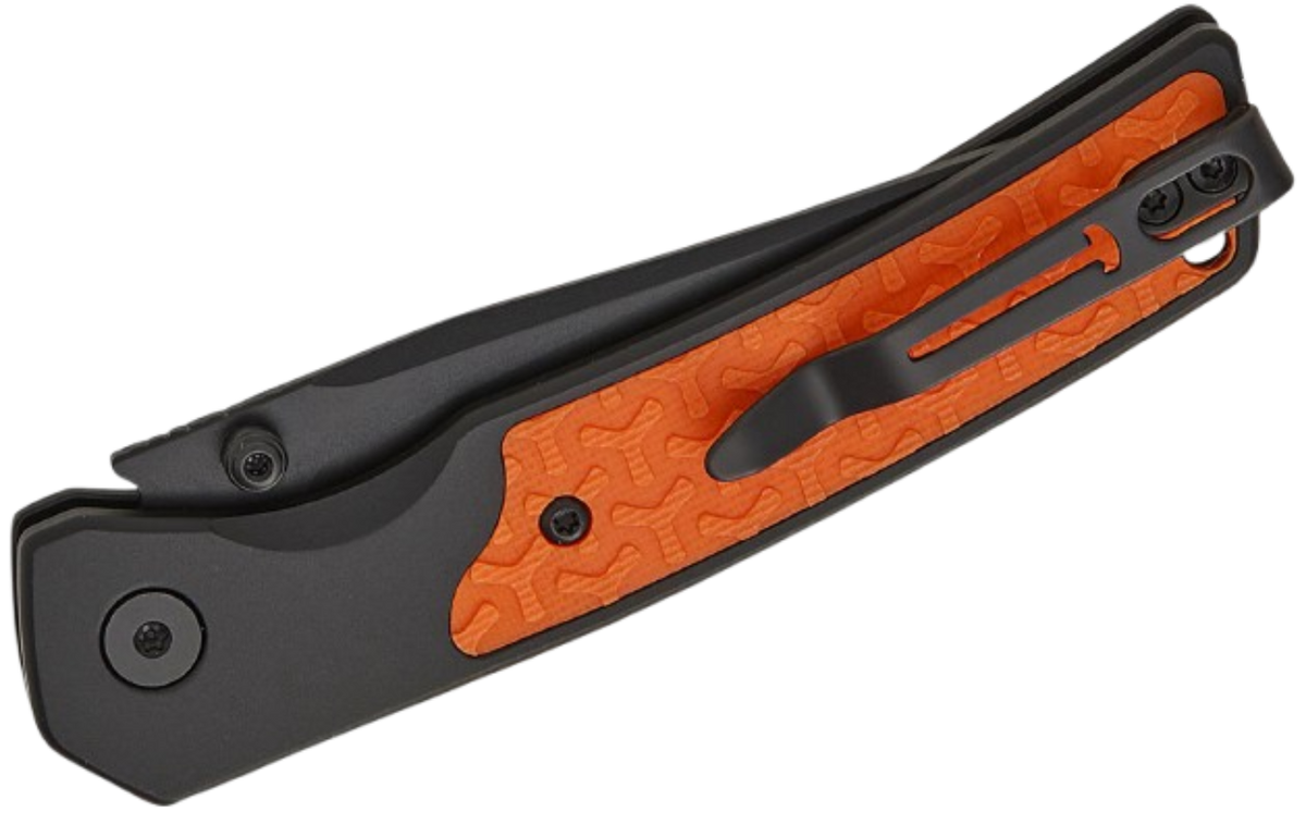Bestechman Icebreaker Button Lock Folding Knife | Black Aluminum & Orange G10 | BMK16D