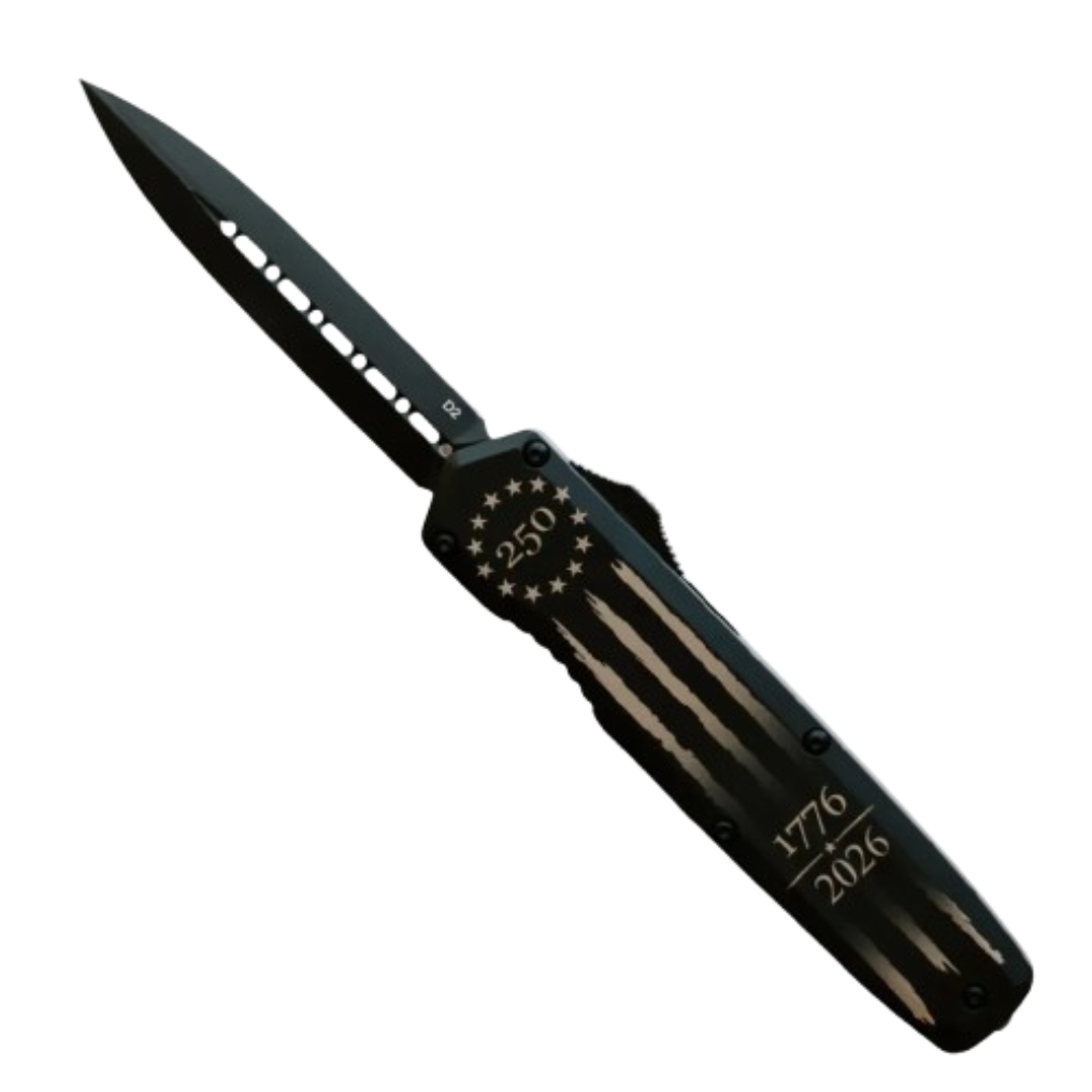 Krate Tactical Large OTF Knife Betsy Ross Edition | Double-Edge Dagger Blade KRT-OTF-2LKC-AKK-D0D2K