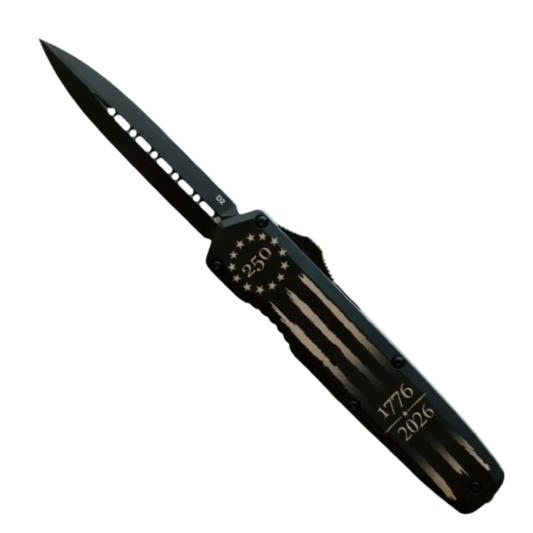 Krate Tactical Large OTF Knife Betsy Ross Edition | Double-Edge Dagger Blade KRT-OTF-2LKC-AKK-D0D2K
