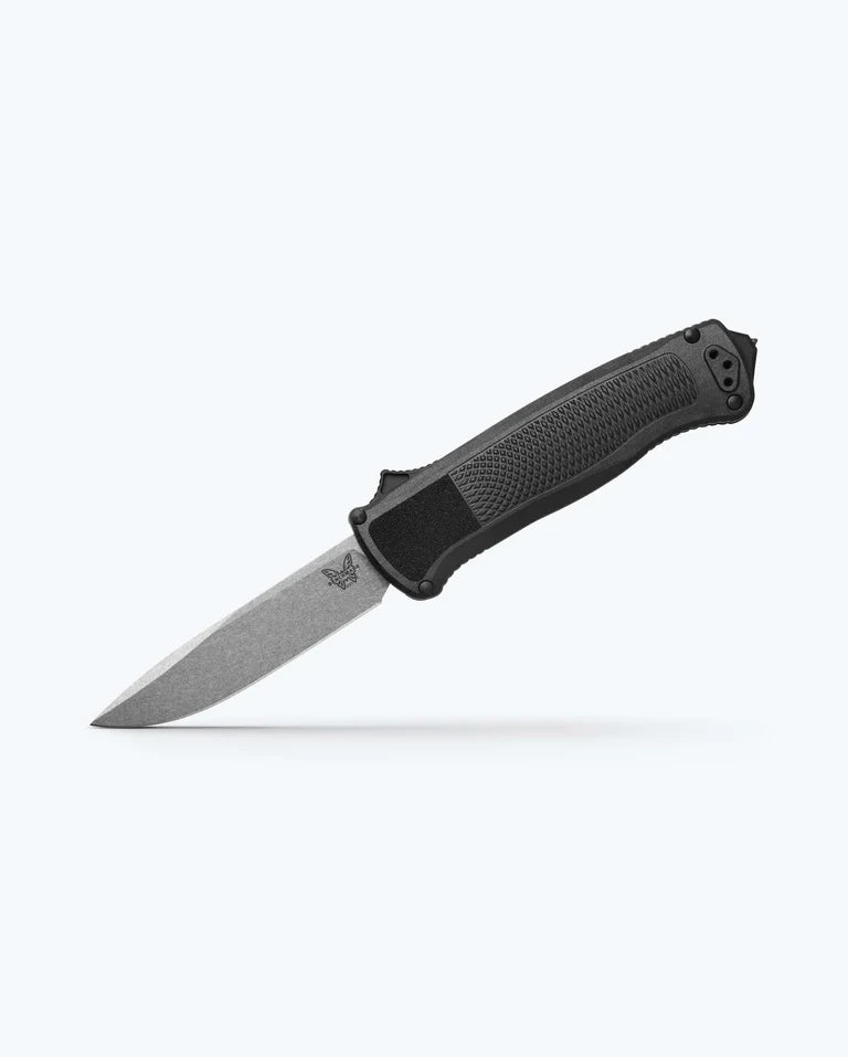 Benchmade Shootout® Double-Action OTF Automatic Knife – 3.494" S30V Stonewash Drop-Point Blade, Black Handle | 5371-04