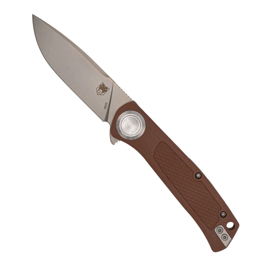 CobraTec  EDC Scout Button Lock Knife – Mocha VG10 Everyday Carry Folding Knife CTSCTGRVMCHBL
